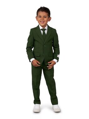 OppoSuits Kids Dark Green Three-Piece Suit with Tie